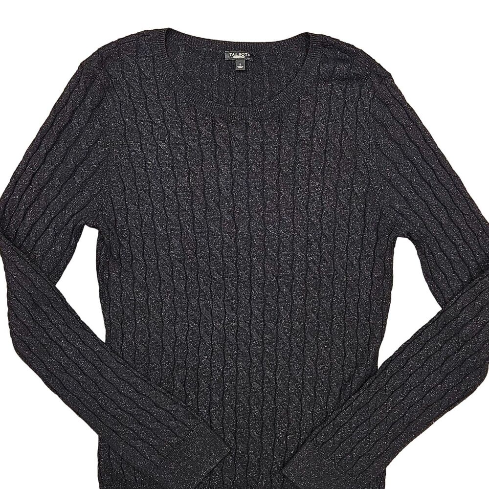 Talbots Women's Black Small Cable Knit Long Sleeve Shirt Size Large Rayon Blend